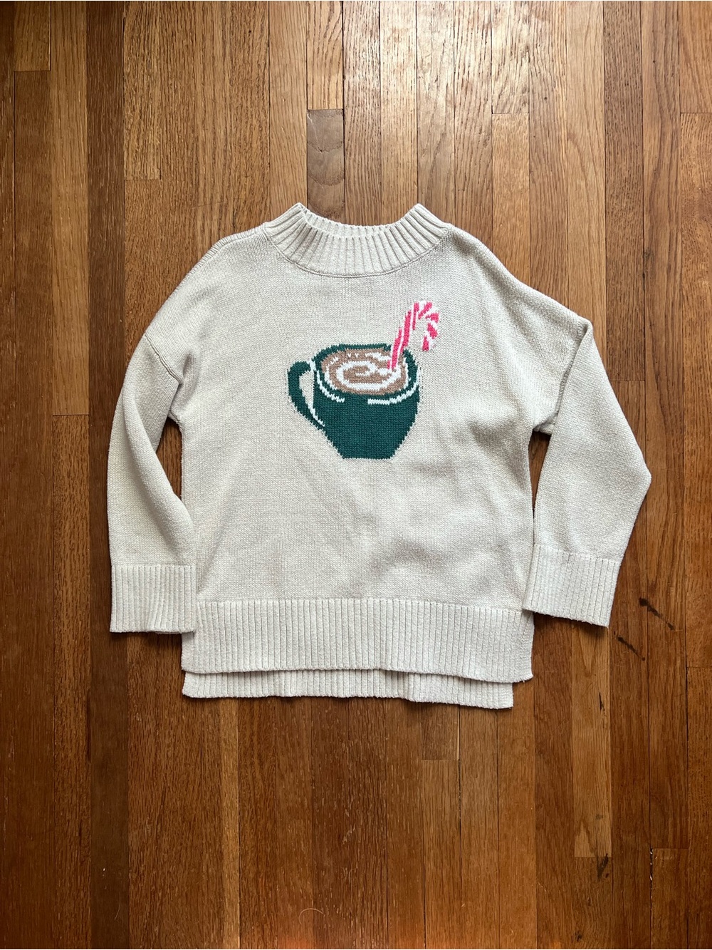 abercrombie kids Cream Sweater with Green Cocoa Cup and Pink Candy Cane